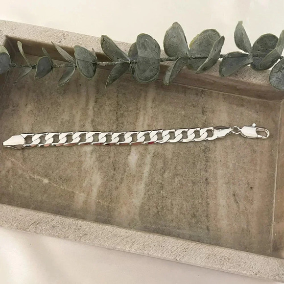 925 Sterling Silver Chunky Chain Link Bracelet Silver Large Link Bracelet 10 MM - Picture 2 of 4